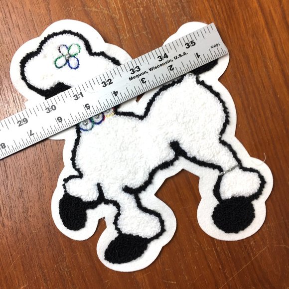 50’s POODLE White Chenille 8" Applique Facing Left Vintage NOS - Picture 2 of 5